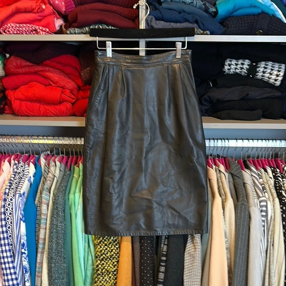 Emphasis black faux leather skirt size 8